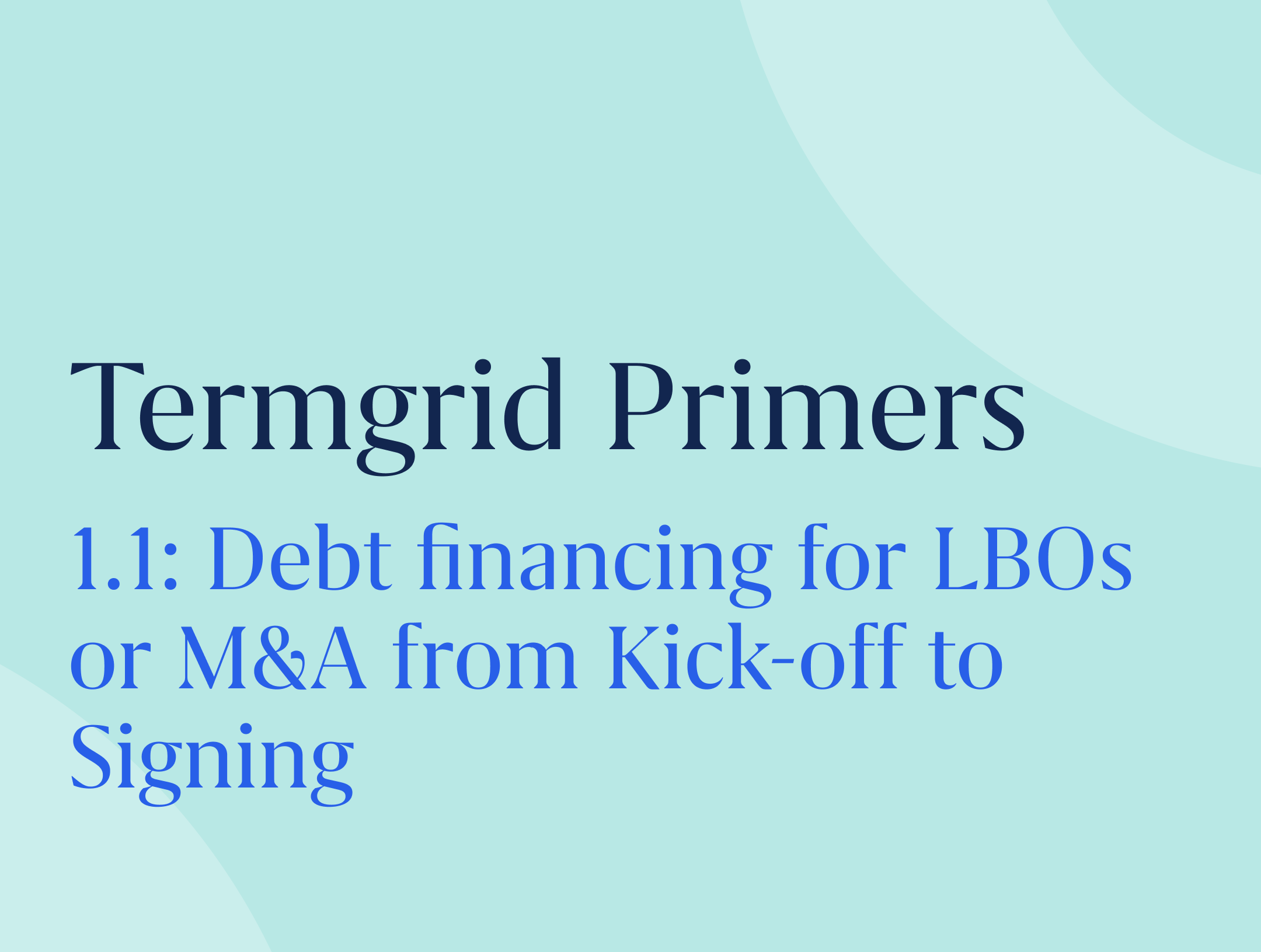 Termgrid Primers 1.1: Debt financing for LBOs or M&A – from Kick-off to Signing