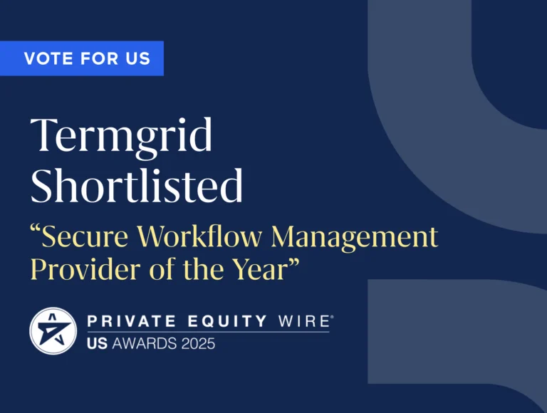 Termgrid recognized as a finalist for the Private Equity Wire US Awards 2025 in Secure Workflow Management Provider of the Year